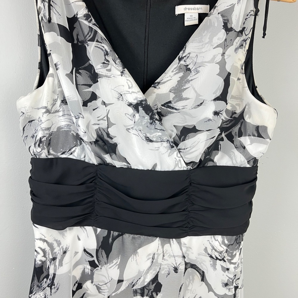 Dressbarn Fit & Flare Dress Womens 10‎ Black White Floral Sleeveless Y2K - Picture 5 of 8